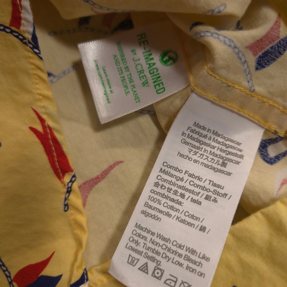 J Crew Shirt Mens S Yellow Nautical Flag AOP Secret Wash Slim Fit Short Sleeve - Picture 8 of 9